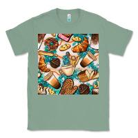 Sage bakery coffee cups cookie and donut with turquoise glitter seamless pa Classic Tee - BundleAndBundleShop