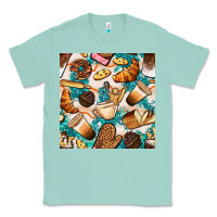 Seafoam bakery coffee cups cookie and donut with turquoise glitter seamless pa Classic Tee - BundleAndBundleShop