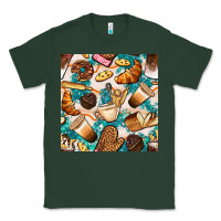 Sports Green bakery coffee cups cookie and donut with turquoise glitter seamless pa Classic Tee - BundleAndBundleShop