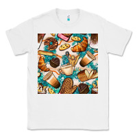 White bakery coffee cups cookie and donut with turquoise glitter seamless pa Classic Tee - BundleAndBundleShop