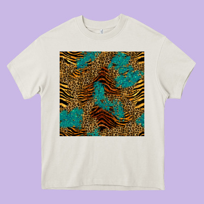Tiger Leopard Turquoise Glitter Seamless Pattern Heavy Core Tee Designed By Bundleandbundleshop