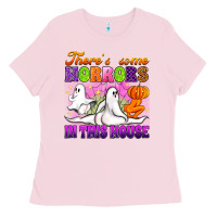 Bubblegum Pink theres some horrors in this house Ladies Tee - Artiststas