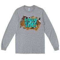 Heather Grey rodeo time  with leopard and cowhide Long Sleeve Tee - Artiststas