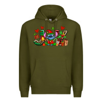 Army Green joy with christmas elf stitch Premium Hoodie - AdoDesignShop