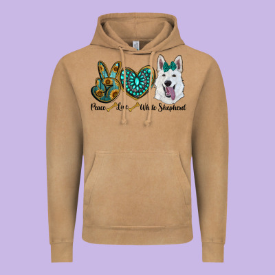 Peace Love White Sepherd Vintage Hoodie Designed By Barkaloodesign