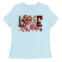 Baby Blue red black grey white love my tribe indian headdres Ladies Tee - Artiststas