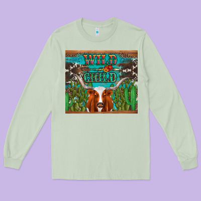 Whild Child Longhorn  Cactus Cowhide Long Sleeve Tee Designed By Artiststas