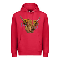 Cardinal highland cow with sunflowers turquoise Premium Hoodie - RanaPortraitStore