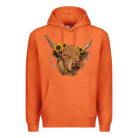 Carrot highland cow with sunflowers turquoise Premium Hoodie - RanaPortraitStore