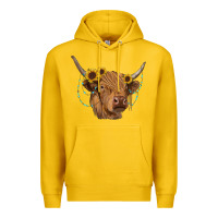 Lemon highland cow with sunflowers turquoise Premium Hoodie - RanaPortraitStore