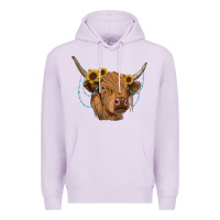 Lilac highland cow with sunflowers turquoise Premium Hoodie - RanaPortraitStore