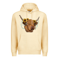 Pina Colada highland cow with sunflowers turquoise Premium Hoodie - RanaPortraitStore