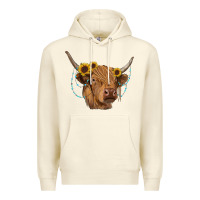 Sandshell highland cow with sunflowers turquoise Premium Hoodie - RanaPortraitStore