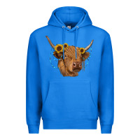 True Royal highland cow with sunflowers turquoise Premium Hoodie - RanaPortraitStore