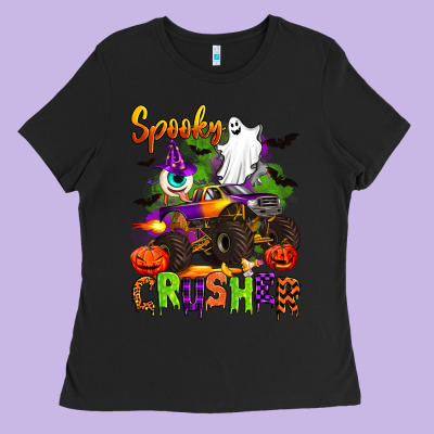 Spooky Cruhser With Monster Truck Ladies Tee Designed By Artiststas
