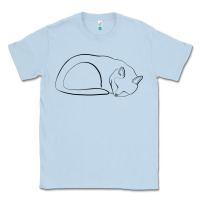 Dusty Blue Sleeping Cat Line Art Classic Tee - linhVisuals