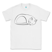 White Sleeping Cat Line Art Classic Tee - linhVisuals