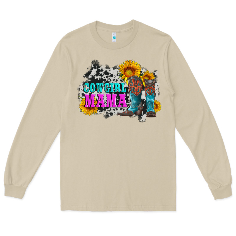 Cowgirl Mama With Boots And Sunflowers And Cowhide Long Sleeve Tee by Artiststas | Teevron