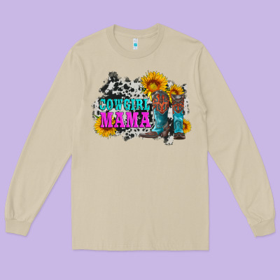 Cowgirl Mama With Boots And Sunflowers And Cowhide Long Sleeve Tee Designed By Artiststas