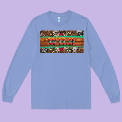 Western Wild And Floral Leopard  Cowhide Licanse Plate Long Sleeve Tee Designed By Artiststas