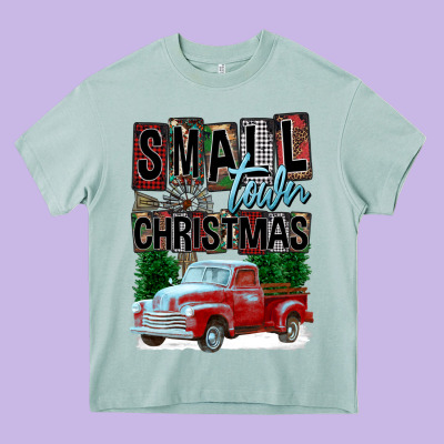 Small Town Christmas Heavy Core Tee Designed By Fadigitalartstudio