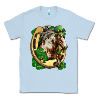 Dusty Blue Horse with horseshoe st patricks day Classic Tee - FaDigitalArtStudio
