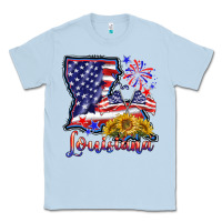 Dusty Blue 4th of july  louisiana map Classic Tee - BarkalooDesign