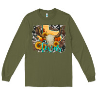 Army Green western texas  and cowhide with sunflower Long Sleeve Tee - Artiststas