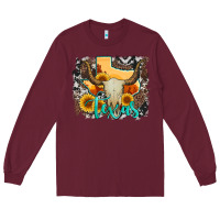 Burgundy western texas  and cowhide with sunflower Long Sleeve Tee - Artiststas