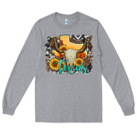 Heather Grey western texas  and cowhide with sunflower Long Sleeve Tee - Artiststas