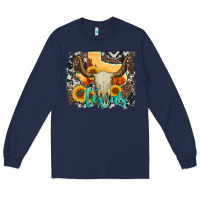 Western Texas  And Cowhide With Sunflower Long Sleeve Tee | Teevron