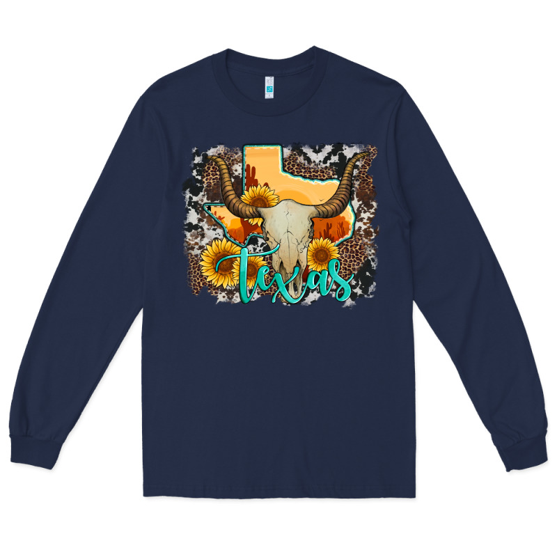 Western Texas  And Cowhide With Sunflower Long Sleeve Tee by Artiststas | Teevron