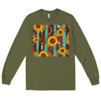 Army Green western sunflower cactus serape and cowhide Long Sleeve Tee - Artiststas
