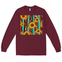 Burgundy western sunflower cactus serape and cowhide Long Sleeve Tee - Artiststas