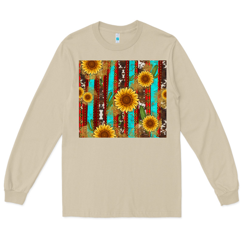 Western Sunflower Cactus Serape And Cowhide Long Sleeve Tee by Artiststas | Teevron