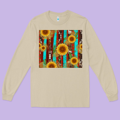 Western Sunflower Cactus Serape And Cowhide Long Sleeve Tee Designed By Artiststas