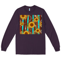 Plum western sunflower cactus serape and cowhide Long Sleeve Tee - Artiststas
