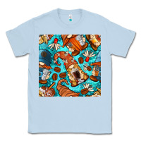 Dusty Blue coffee and barista gnomes with glitter seamless pattern bbs Classic Tee - BundleAndBundleShop