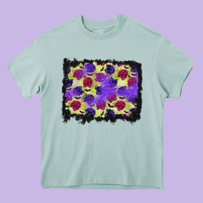 Halloween Bat And Roses Background Heavy Core Tee Designed By Bundleandbundleshop