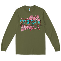 Army Green mama with cherry blossoms Long Sleeve Tee - Artiststas
