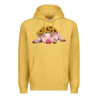 Antique Gold baby pig with sunflower headband Premium Hoodie - RanaPortraitStore