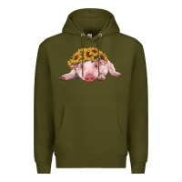 Army Green baby pig with sunflower headband Premium Hoodie - RanaPortraitStore