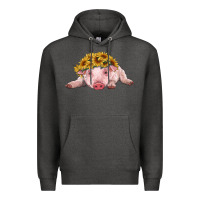 Charcoal Heather baby pig with sunflower headband Premium Hoodie - RanaPortraitStore