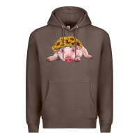 Coffee baby pig with sunflower headband Premium Hoodie - RanaPortraitStore