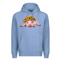 Colony Blue baby pig with sunflower headband Premium Hoodie - RanaPortraitStore