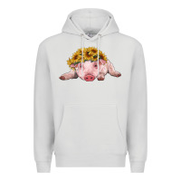 Dove Grey baby pig with sunflower headband Premium Hoodie - RanaPortraitStore