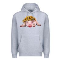 Heather Grey baby pig with sunflower headband Premium Hoodie - RanaPortraitStore