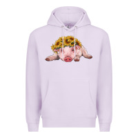 Lilac baby pig with sunflower headband Premium Hoodie - RanaPortraitStore
