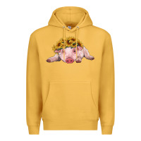 Mustard baby pig with sunflower headband Premium Hoodie - RanaPortraitStore