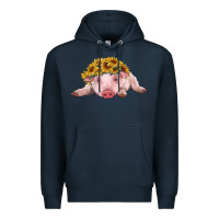 Navy baby pig with sunflower headband Premium Hoodie - RanaPortraitStore